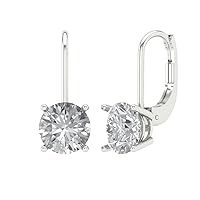Clara Pucci 4.0 ct Round Cut Conflict Free Solitaire White Lab Created Sapphire Designer Lever back Drop Dangle Earrings 14k White Gold