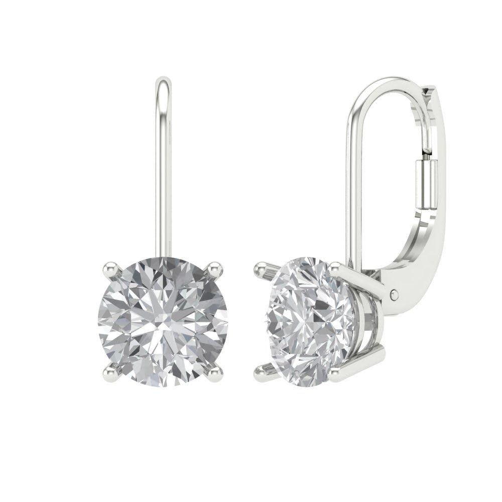 4 ct Brilliant Round Cut Drop Dangle Clear Simulated Diamond 14k White Solid Gold Earrings Lever Back
