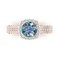 Clara Pucci 2 ct Round Cut Solitaire W/Accent Halo real Ideal Simulated Blue Moissanite Promise Anniversary Wedding ring 18K Rose Gold