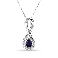 Round Blue Sapphire & Diamond 5/8 ctw Women Vertical Infinity Pendant Necklace. Included 16 Inches 14K Gold Chain