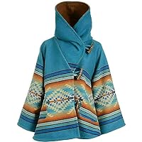 Kelly Reilly Vintage Horn Wool Blend Beth Dutton Blue Hooded Jacket Poncho Coat