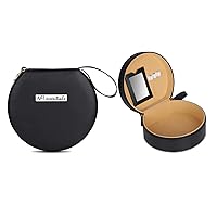 PU Women's Makeup Bag, Cosmetic Box, Vanity Case, Trousseau Box, Bridal Make Up Organiser with Magnifying Compact Makeup Mirror, Black, 19x17x8 cm, Travel Accessories