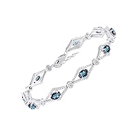 Rylos Women's 925 Sterling Silver Tennis Bracelet - Gemstone & Diamonds - Adjustable to Fit 7-8