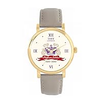 Queen's Platinum Jubilee Crown Watch 2022 for Women, Analogue Display, Japanese Quartz Movement Watch with Beige Leather Strap, Custom Made