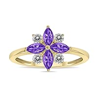 3/4 Carat TW Colorful Gemstone and Diamond Flower Ring in 10K Yellow Gold (Available in Ruby, Emerald, Blue Topaz and More)