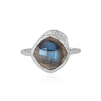 Labradorite & Zircon 925 Sterling Silver Gemstone Ring Jewelry