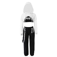 Girls Dance Outfits Cropped Hoodie Tank Tops Jogger Pants Set Hip Hop Jazz Street Dancing Clothes