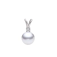 14k White Gold AAAA Quality Japanese Akoya Cultured Pearl Diamond Pendant