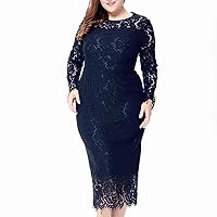 Women's Long Sleeve Lace Dress Fashion Bodycon Midi Dress Plus Size Formal Evening Prom Dress for Wedding Guest