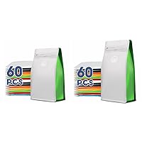 8oz 1/2 lb 60pcs+16oz 1 lb 60pcs Coffee Bags with Valve（White+green）,Vented Coffee Bag Barrier Bags Store Bags Coffee Packaging Coffee Storage Pouches