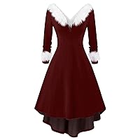 Christmas Dresses for Women Plush High and Low Deep V Off Shoulder Big Swing Dress Casual Dresses for 2023 Trendy, S-5XL