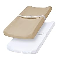 PHF Baby Changing Pad Covers for Boys Girls, 2 Pack Ultra Soft Breathable Microfiber Changing Pad Table Sheets for Most Baby Changing Pads, White & Khaki