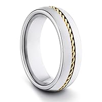 Roberto Ferrini Design 6MM Tungsten Carbide Ladies/Mens/Unisex Polished Gold Plated Rope Inlay Comfort Fit Wedding Band Ring (Available Sizes 4-11 Including Half Sizes)