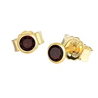 NKlaus Pair of Stud Earrings Real Garnet Red Yellow Gold 333 8ct Gold Small Earrings