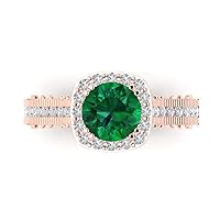 1.92ct Brilliant Round Cut Solitaire Halo Simulated Green Emerald designer Modern Statement Accent Ring Solid 14k Rose Gold