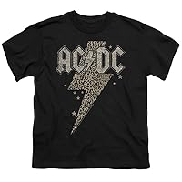 AC/DC Leopard Bolt Youth Unisex Boy Girl Short Sleeve Graphic T-Shirt Black