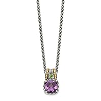 925 Sterling Silver Polished Prong set Lobster Claw Closure With 14k 1.85Amethyst and .21Peridot 18inch Necklace Measures 9mm Wide Jewelry Gifts for Women