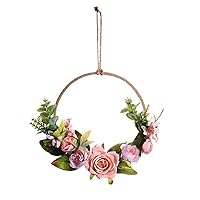 Spring Door Wreath,Flower Wreath Floral Decoration Artificial Rose Garland Wreath Sign for Front Porch Decor,Beautiful Artificial Spring and Summer Wreath Front Door or Home Decoration