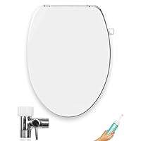 GenieBidet Slow-Close ELONGATED LEFT HAND Bidet. Dual Nozzles Self Cleaning. Adj. Water Pressure. No Wiring. If you can install a toilet seat you can install this. T adapter & Bottle Bidet included.