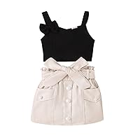 Take Luck Home Clothes Toddler Girls Sleeveless Bowknot Ribbed T Shirt Tops Vest Skirt Outfits Cute Teen Girl (Black, 18-24 Months)