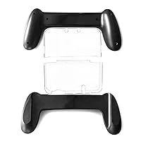 Customized New3DSXL Extra Gaming Handle Hand Grip Black with Crystal Shell, for New 3DS New3DS XL/LL 3DSXL 3DLL Handheld Console, Non-Slip Prosthetic Holder + Special Clear Protective Case