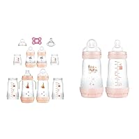 MAM Grow with Baby Gift Set, Anti-Colic Bottles, Nipples, Pacifier, Essentials for Newborn 0-4 Months Baby Girls, 2 Count 9 oz Medium Flow Bottles