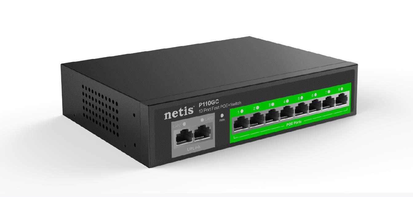 Netis PE110GC 8 2 Combo-Port All Gigabit PoE Switch (8 PoE Port) 802.3af/ 802.3at, 120w