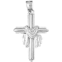 18K White Gold Robed Cross Pendant, Made in USA