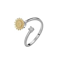 ? Sun Flower Zirocn 18K Gold Plated Adjustable Handmade 925 Sterling Silver Spinning Ring C2529