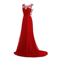 Women Beaded Evening Prom Dress Long Illusion Formal Party Gown