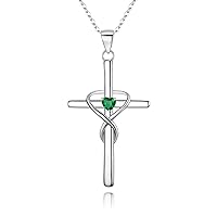 EVER FAITH 925 Sterling Silver Birthstone Cross Necklace for Women, Heart Cubic Zirconia Infinity Cross Pendant Necklace Birthday/Mothers Day/Valentines Day/Christmas Jewelry Gift for Her