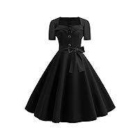 EFOFEI Women's Audrey Hepburn Style Dress Polka Dot Short Sleeve Cocktail Dress Vintage Elegant Dress with Belt