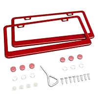 Ohuhu Matte Aluminum License Plate Frame with Red Screw Caps, 2Pcs 2 Holes Red Licenses Plates Frames, Car Licenses Plate Covers Holders for US Vehicles