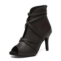 Women Ankle Dance Boots Open Toe Latin Salsa Ballrooom Performence Party Dancing Shoes, Model YC-L579