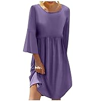 Women's Body Con Dress Solid Color Round Neck Seven-Part Sleeve Sub Bohemian Dress Western Clothes