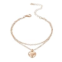 Layered Anklet Cute Beads Satellite Chain Heart Boho Adjustable Anklets For Women Teen Girls Necklace Girl