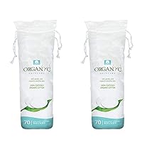 Organyc 100% Certified Organic Cotton Makeup Pads – Natural Unbleached Makeup Remover Rounds (70 Count) (Pack of 2)