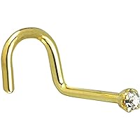Body Candy Solid 18k Yellow Gold 1.5mm (0.015 cttw) Genuine Diamond Right Nose Stud Screw 20 Gauge 1/4