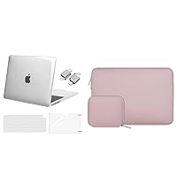 MOSISO Compatible with MacBook Air 13.6 inch Case 2022 Release A2681 M2, Neoprene Sleeve Bag with Small Case&Plastic Hard Case&Keyboard Cover&Screen Protector&Type C Adapter 2 Pack,Crystal Clear&Pink