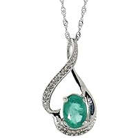 14k White Gold Natural Emerald 0.92 ct 7x5 Oval Necklace, 0.07 ct Diamond 18 inch