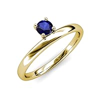 Round Blue Sapphire 0.53 ct Women Solitaire Asymmetrical Stackable Ring 10K Gold