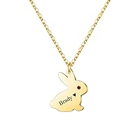 LONAGO Personalized Bunny Name Necklace with Synthetic Birthstone Engraved Name Rabbit Pendant Necklace Gift for Women Girls