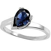 Tommaso Design Pear Shape 8x6 mm Genuine Sapphire Ring 14 kt White Gold Size 8