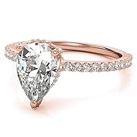 10K Solid Rose Gold Handmade Engagement Ring, 1.00 CT Pear Cut Moissanite Solitaire Ring Diamond Wedding Ring for Her/Women, Anniversary Precious Rins, VVS1 Colorless