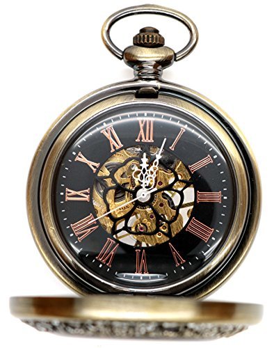 Steampunk Vintage Roman Letters Design Case Mechanical Pocket Watch with Chains for Xmas Gifts