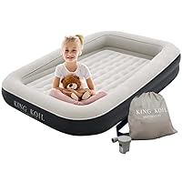King Koil Premium Inflatable Toddler Travel Bed with Built-in Safety Bumper, Portable Air Mattress Airbed for Kids Travel, Includes High-Speed Pump - Black, 1-Year Manufacturer Warranty