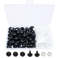 ARTCXC 50Pcs 15mm Black Solid Plastic Safety Eyes Craft Eyes with Washers for Doll, Puppet, Plush Animal DIY Making