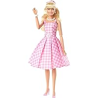 The Movie Doll Wearing Pink and White Gingham Dress with Daisy Chain Necklace