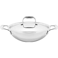 Devyom 3-Ply Non Stick Induction Hob Wok with Lid – Deep Stir Stainless Steel Kadai Pan with Lid – 26 cm
