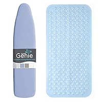 HOME GENIE Ironing Board Cover and Bathtub Mat, Ironing Board Cover Size 15x54 in Blue, Elastic Edge, Bathtub Mat Size 31x15 in Blue Transparent, Machine Washable, 2 Item Bundle